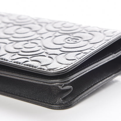 Chanel Goatskin Camellia Embossed Wallet On Chain WOC Grey 10 of 11