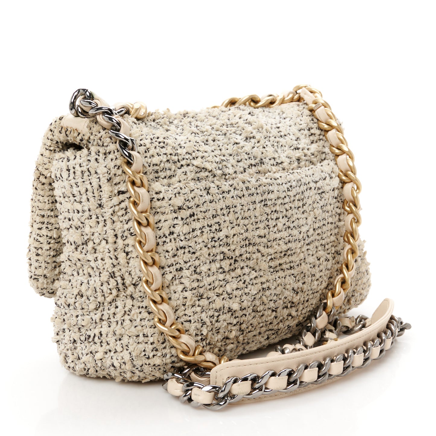 Tweed Quilted Medium Chanel 19 Flap Ecru Black