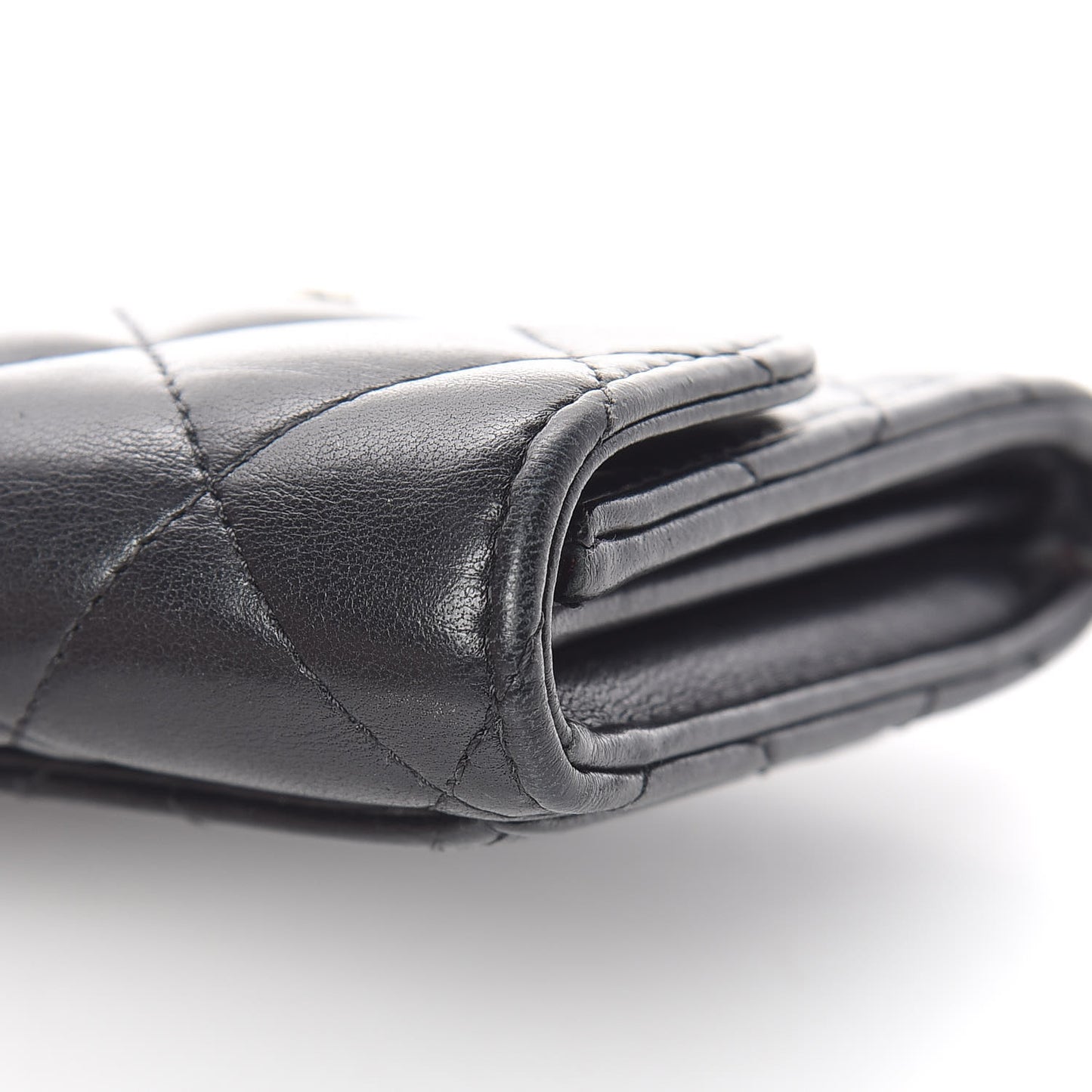 Lambskin Quilted Flap Card Holder Wallet Black