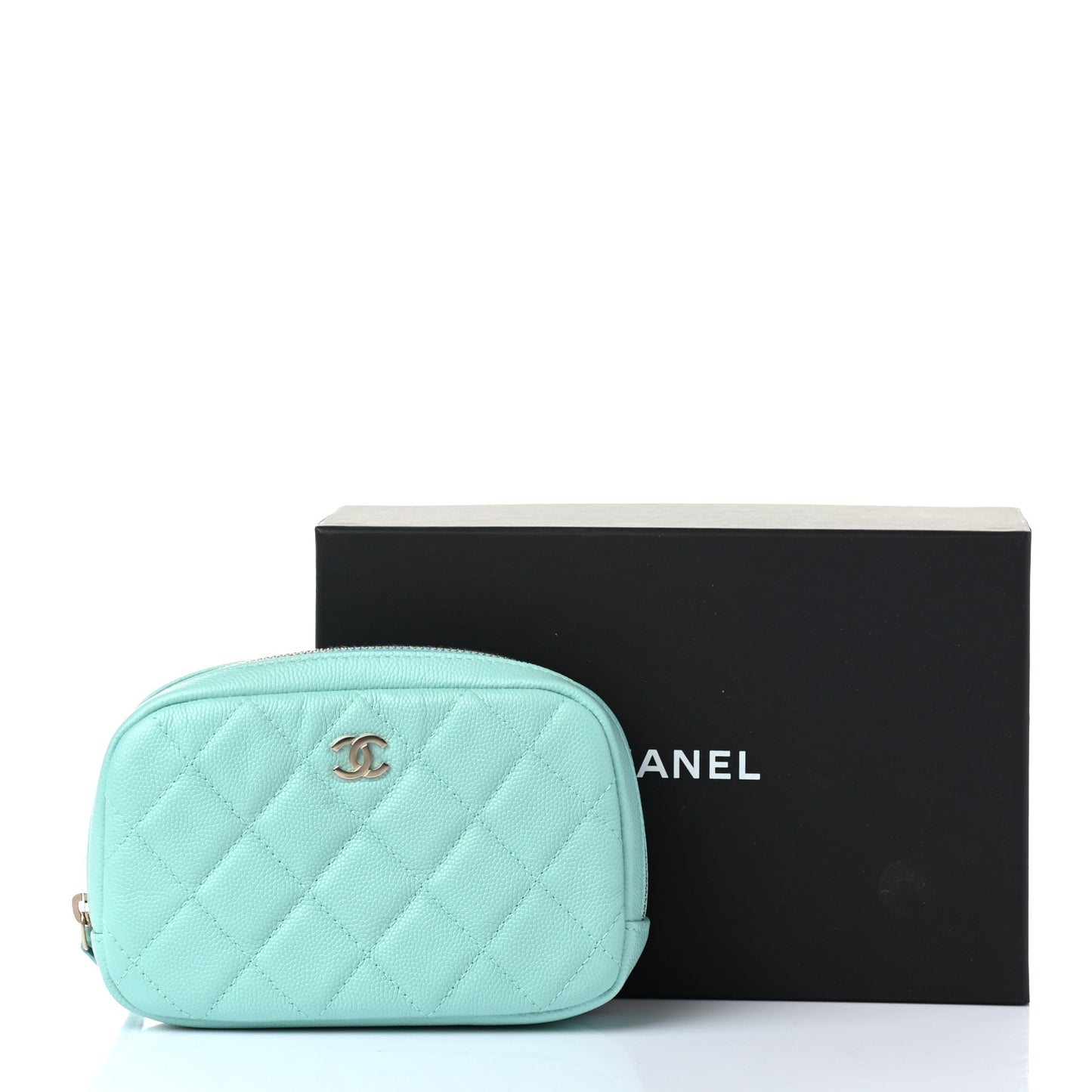 Caviar Quilted Small Curvy Pouch Cosmetic Case Light Blue