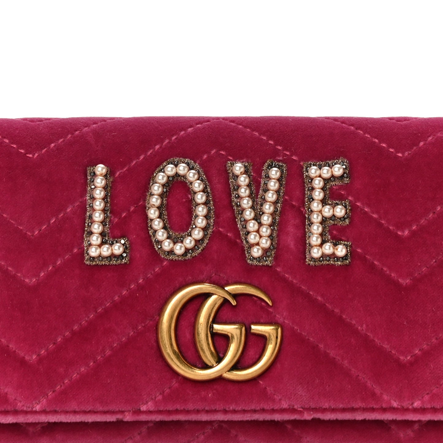 Velvet Matelasse Pearl Love Embroidered GG Marmont Wallet Light Raspberry Rose