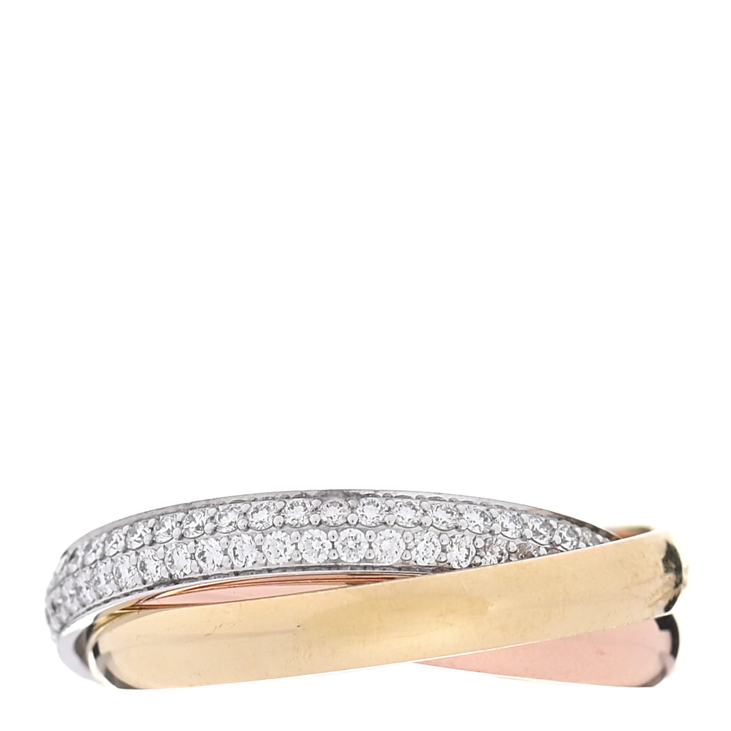 18K White Yellow Pink Gold Diamond Small Trinity Paved Ring 53 6.25
