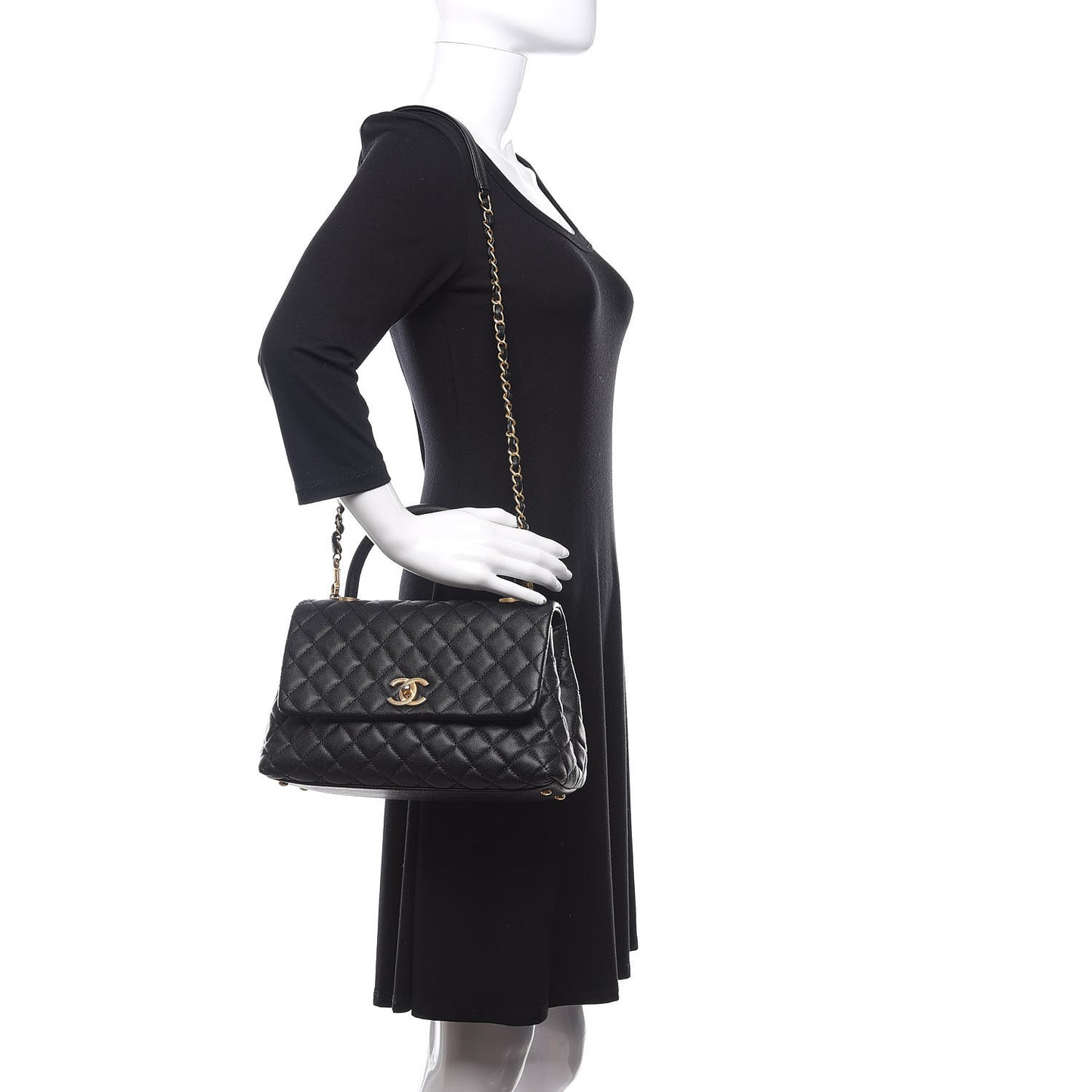 Caviar Quilted Small Coco Handle Flap Black