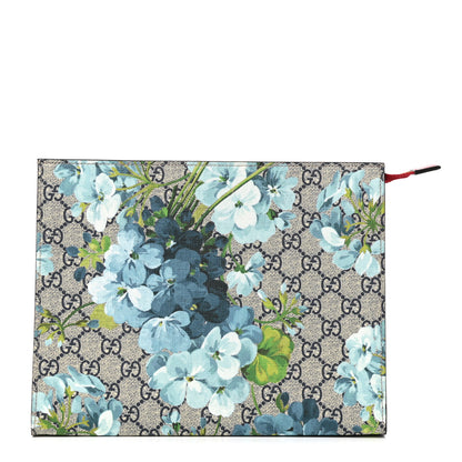 Gucci GG Supreme Monogram Blooms Large Cosmetic Case Beige Blue Navy Hibiscus Red 1 of 7