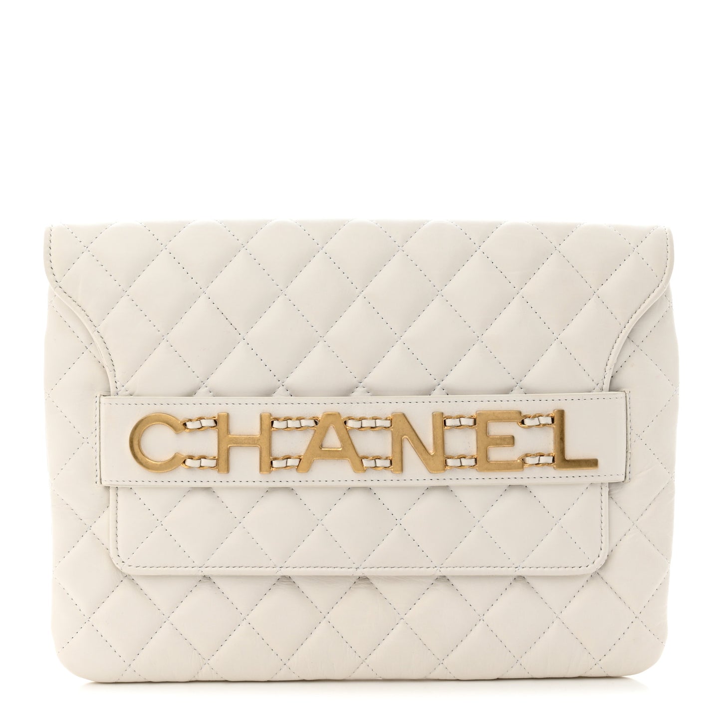 Calfskin Quilted Logo Flap Case White