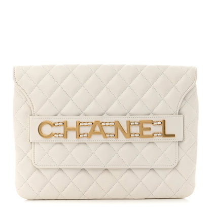Chanel Calfskin Quilted Logo Flap Case White 1 of 11