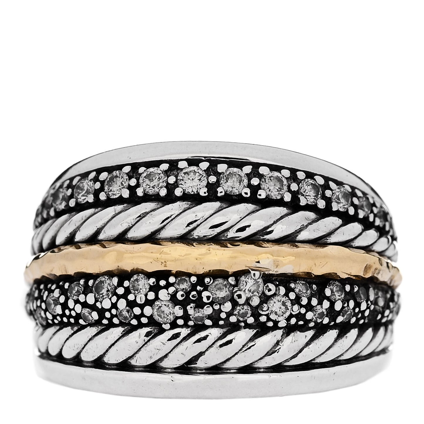 Sterling Silver 18K Yellow Gold Diamond Midnight Melange Cable Ring 60/9