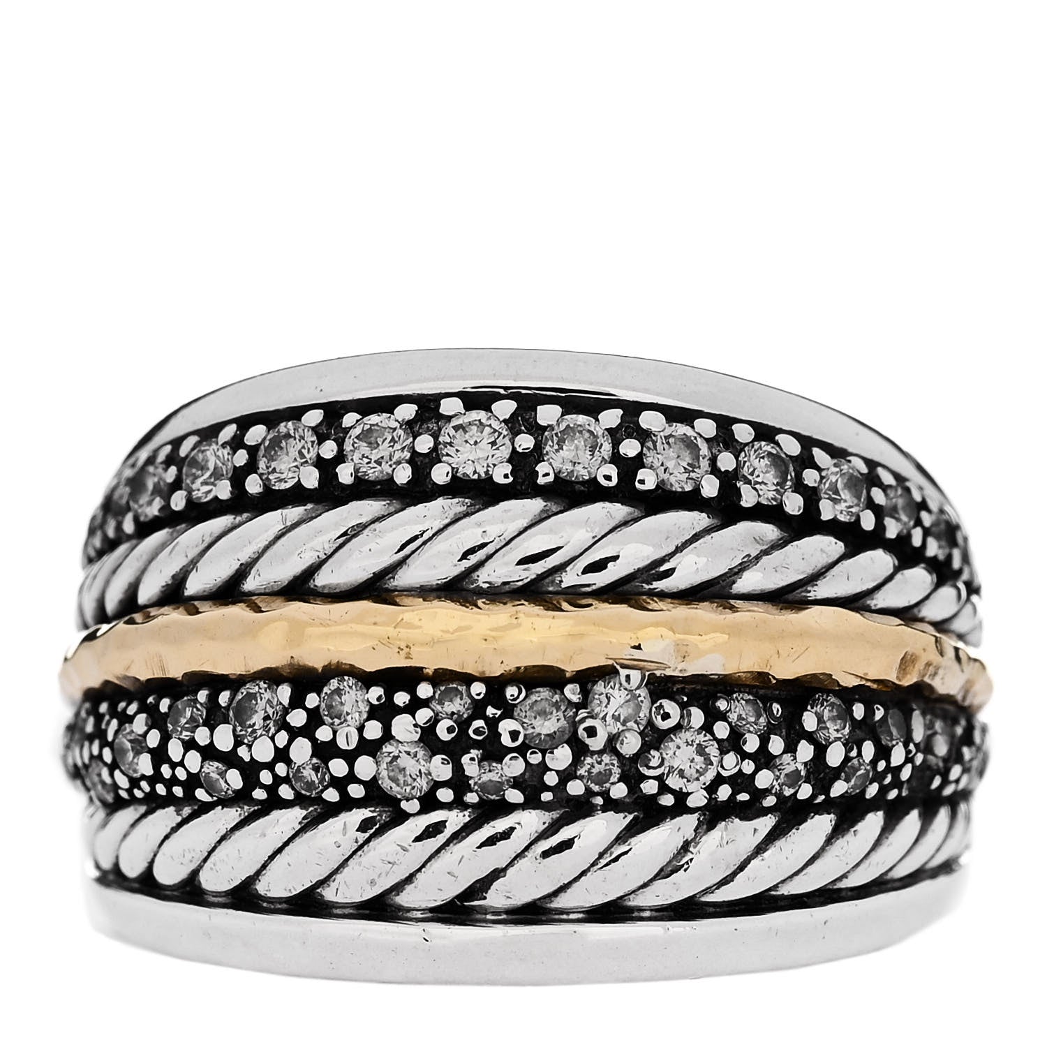 David Yurman Sterling Silver 18K Yellow Gold Diamond Midnight Melange Cable Ring 60/9 1 of 5