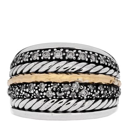 David Yurman Sterling Silver 18K Yellow Gold Diamond Midnight Melange Cable Ring 60/9 1 of 5