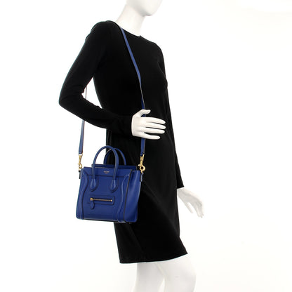 Celine Drummed Calfskin Nano Luggage Indigo 2 of 9