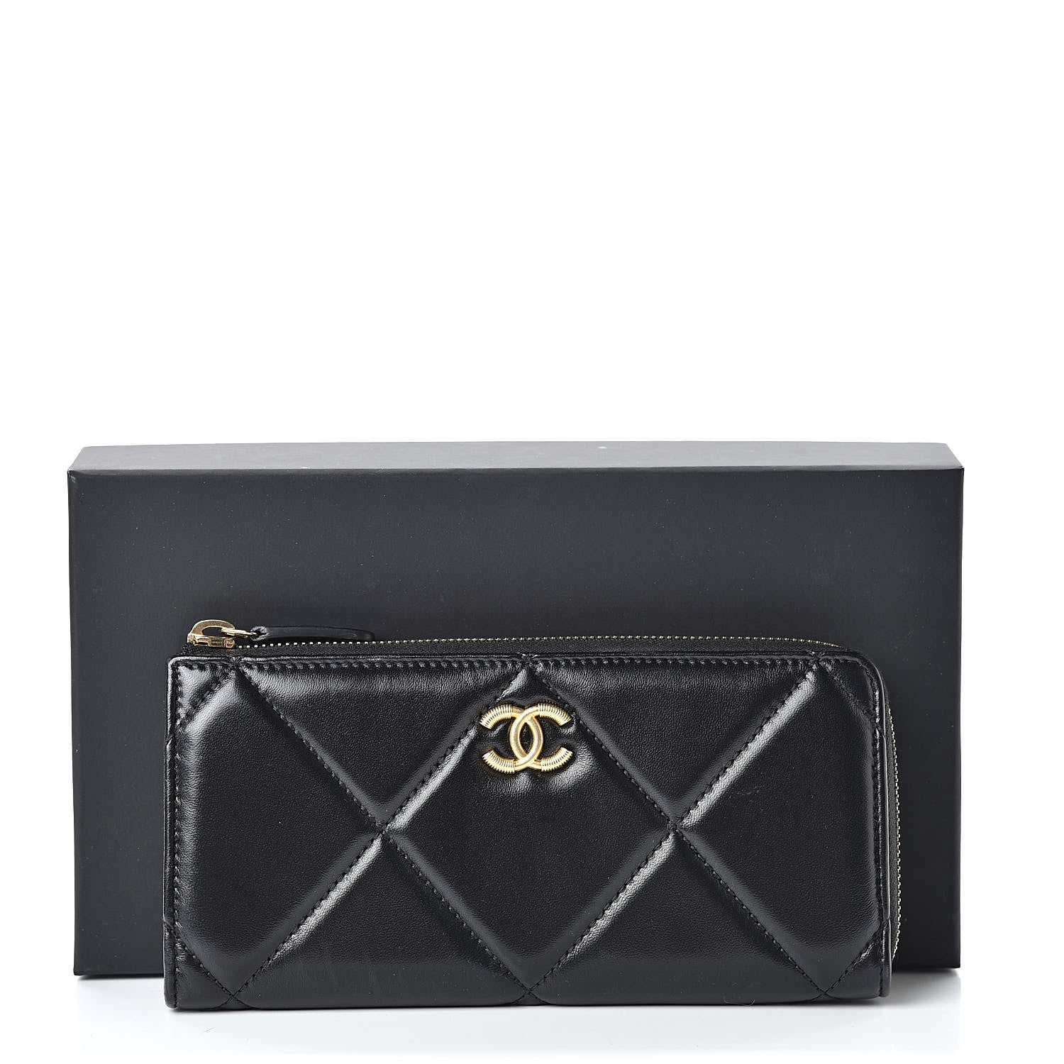 Chanel Lambskin Quilted Large Gusset Zipped Wallet Black 13 of 13
