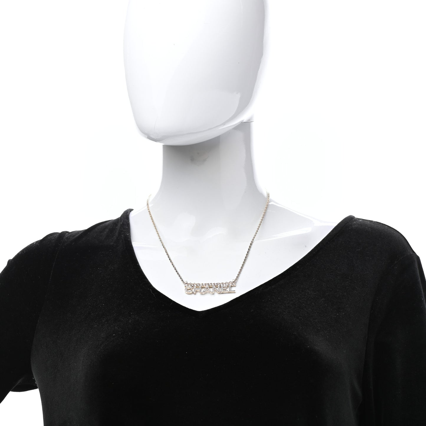 Metal Crystal Logo Necklace Gold
