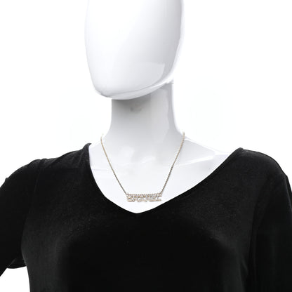 Chanel Metal Crystal Logo Necklace Gold 2 of 6