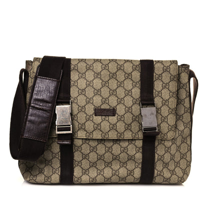 Gucci GG Plus Monogram Large Double Buckle Flap Messenger Bag Beige Dark Brown 1 of 14
