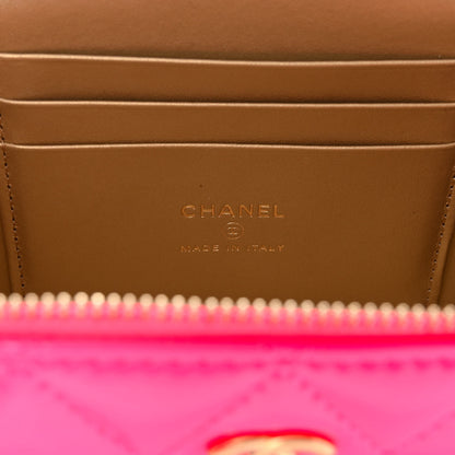 Chanel Patent Quilted Pearl Crush Small Vanity Case With Chain Neon Pink 6 of 12