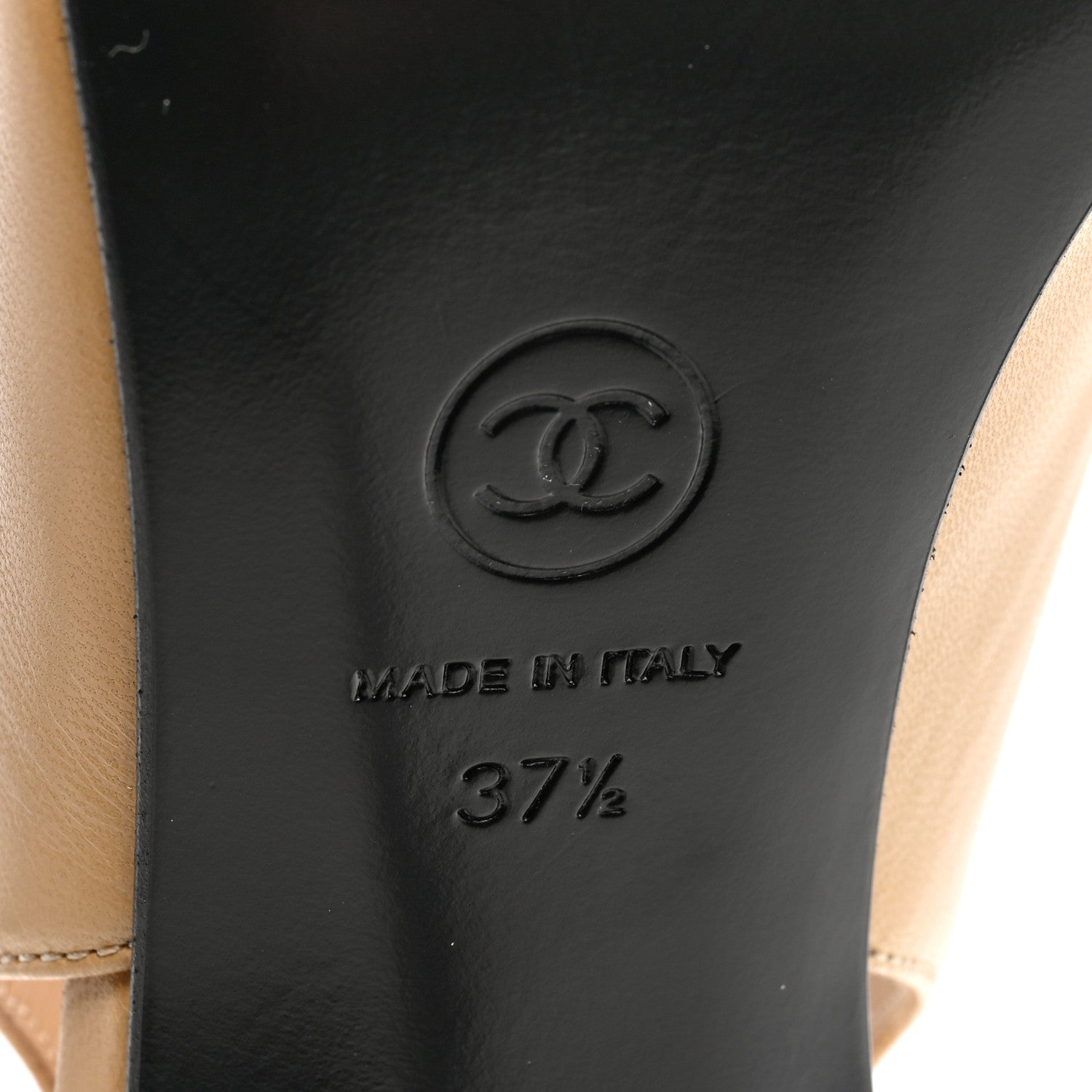 Chanel Goatskin Grosgrain Pointed Cap Toe CC Slingback Pumps 37.5 Beige Black 6 of 8