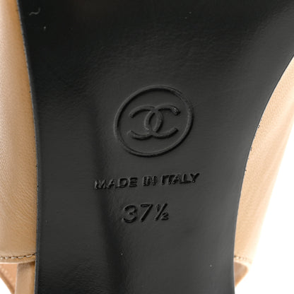Chanel Goatskin Grosgrain Pointed Cap Toe CC Slingback Pumps 37.5 Beige Black 6 of 8
