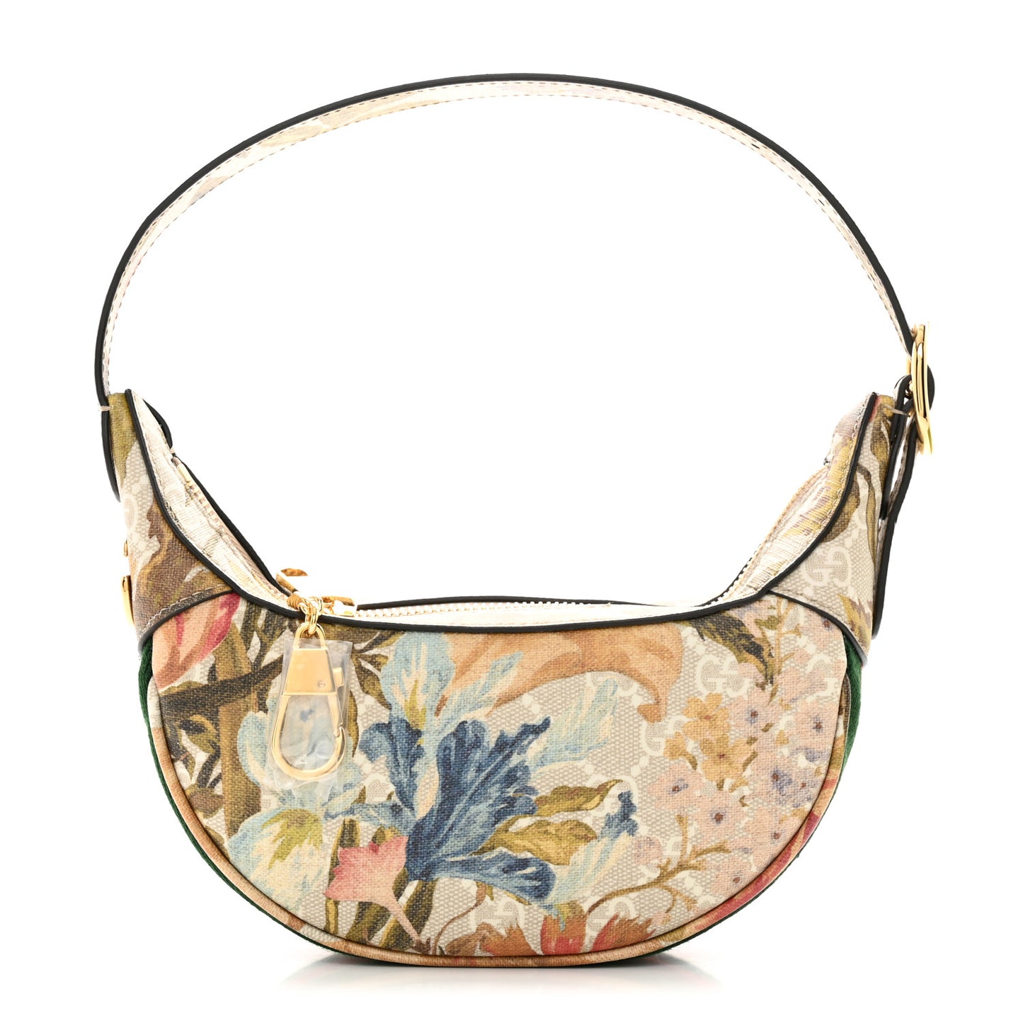 GG Supreme Monogram Water Flora Web Mini Ophidia Half Moon Hobo Beige White Multicolor