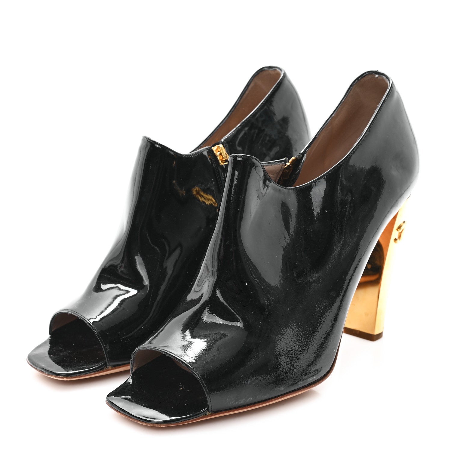 Chanel Patent Calfskin Peep Toe Short Ankle Boots 41 Black Gold 4 of 9