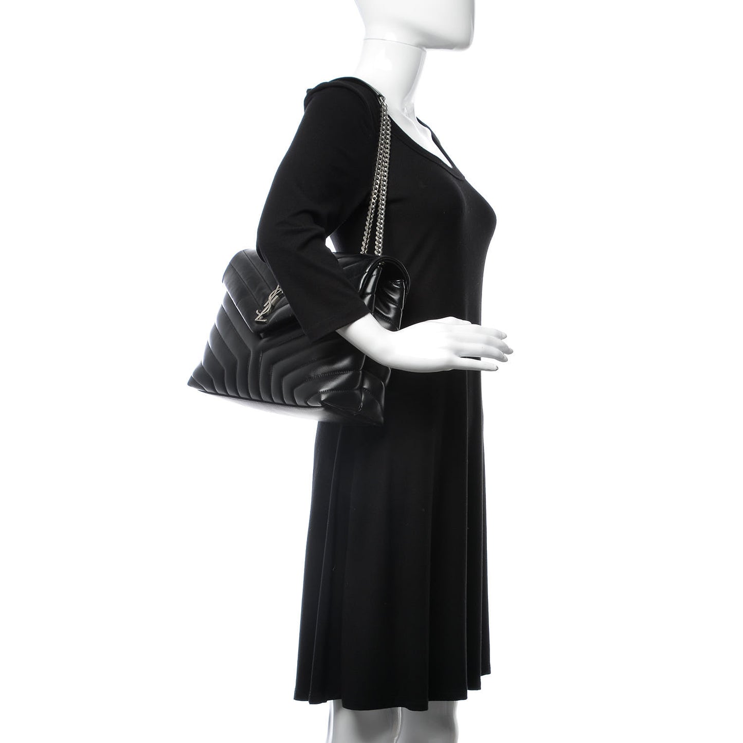 Calfskin Y Quilted Monogram Medium Loulou Chain Satchel Black