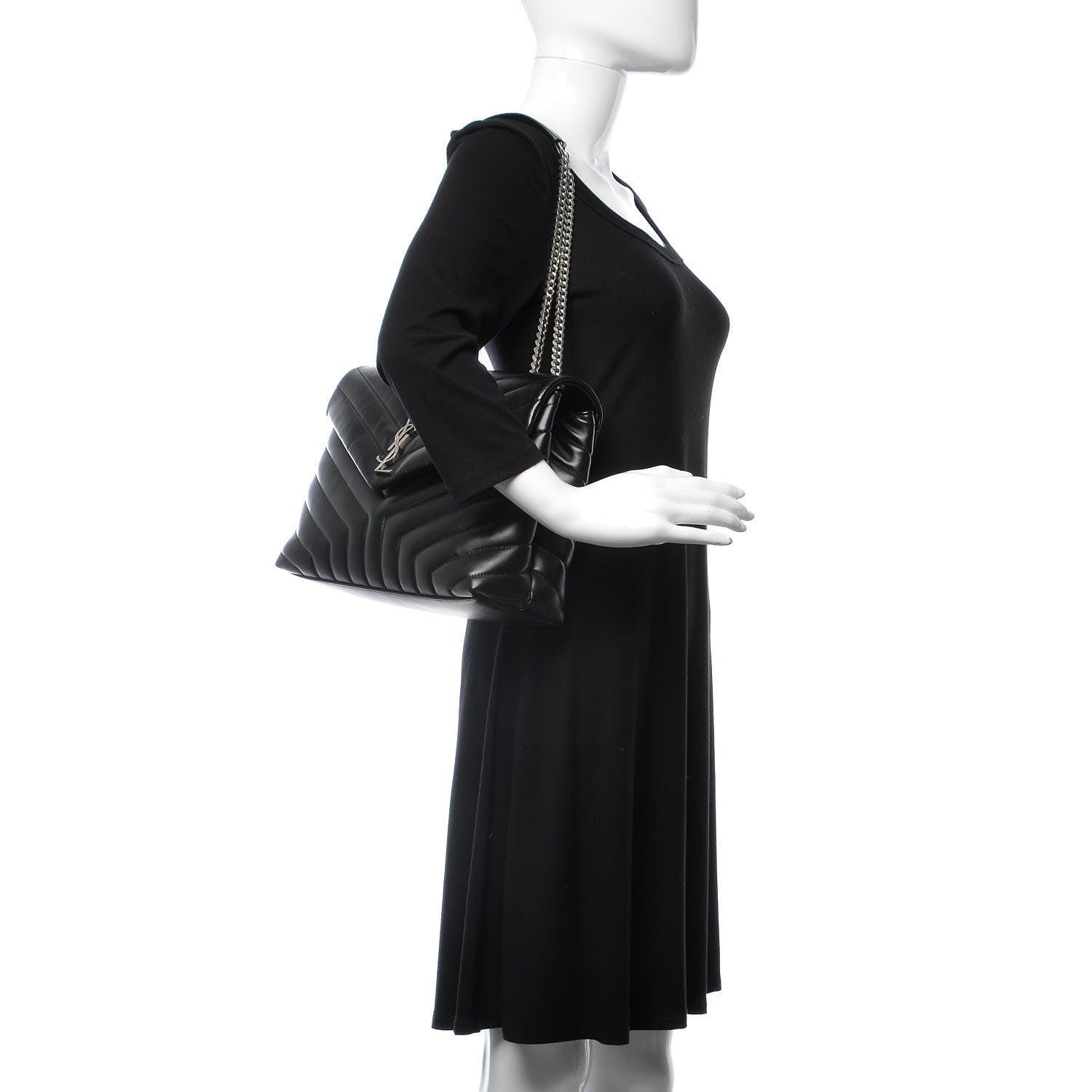 Saint Laurent Calfskin Y Quilted Monogram Medium Loulou Chain Satchel Black 3 of 10