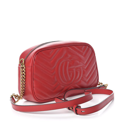 Gucci Calfskin Matelasse Small GG Marmont Chain Shoulder Bag Hibiscus Red 3 of 10
