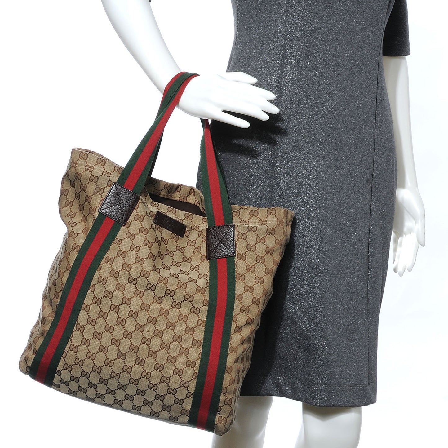 GG Monogram Medium Web Handle Vertical Tote Brown