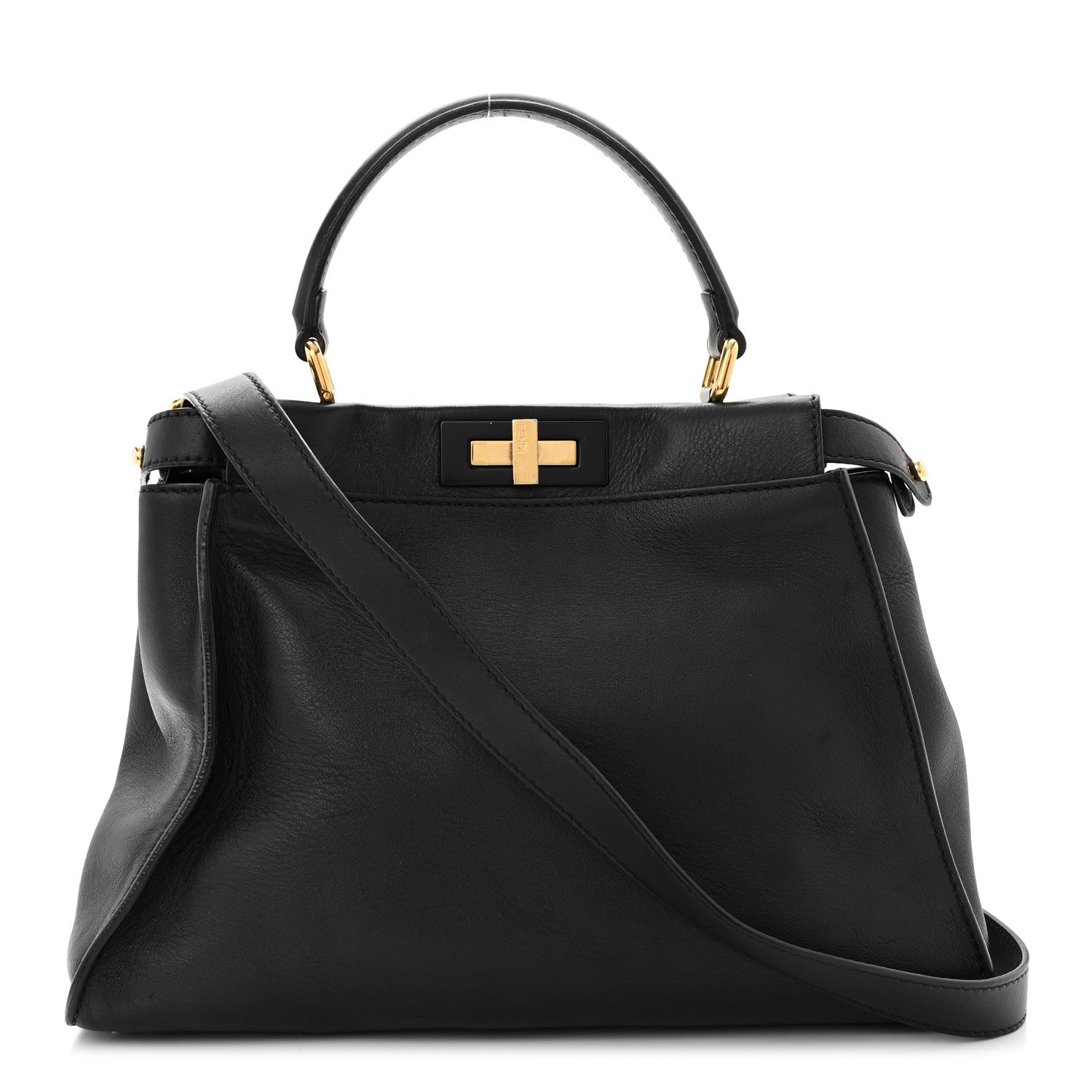 Fendi Vitello Seta Shiny Nappa Medium Peekaboo Iconic Satchel Black 1 of 11