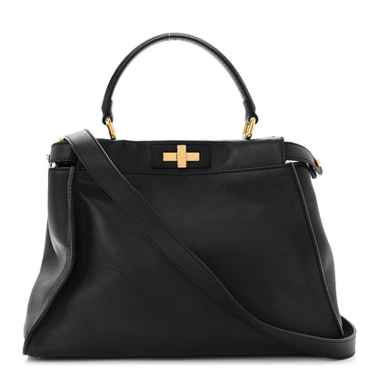 Fendi Vitello Seta Shiny Nappa Medium Peekaboo Iconic Satchel Black 1 of 11