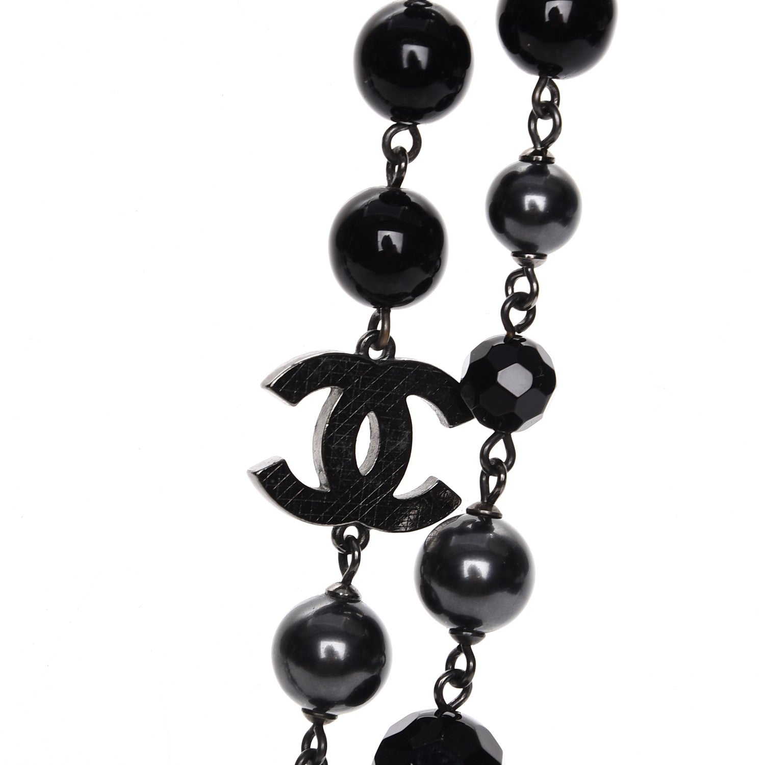 Chanel Pearl Bead Enamel CC Long Necklace Silver Black Grey 4 of 8