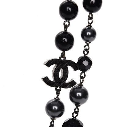 Chanel Pearl Bead Enamel CC Long Necklace Silver Black Grey 4 of 8