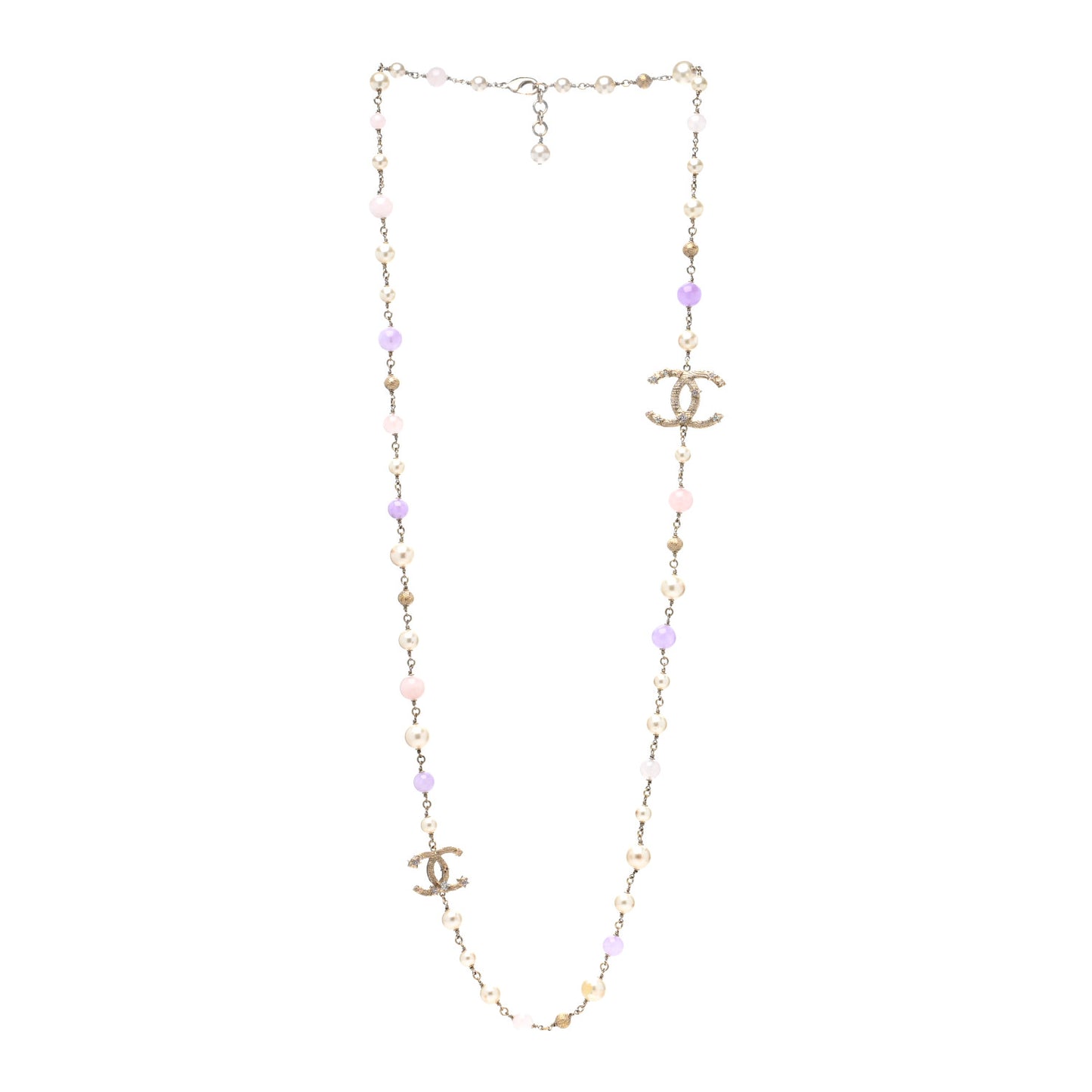 Crystal Pearl Beaded Star CC Long Necklace Silver Purple