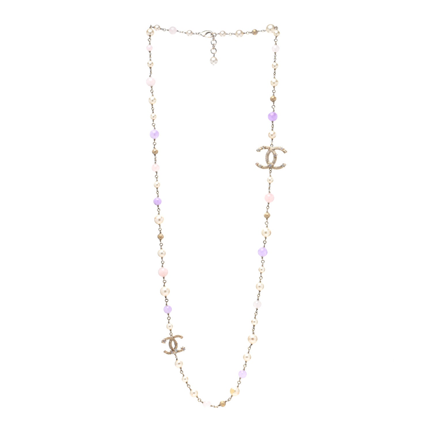Chanel Crystal Pearl Beaded Star CC Long Necklace Silver Purple 3 of 4
