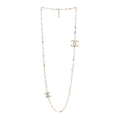 Chanel Crystal Pearl Beaded Star CC Long Necklace Silver Purple 3 of 4