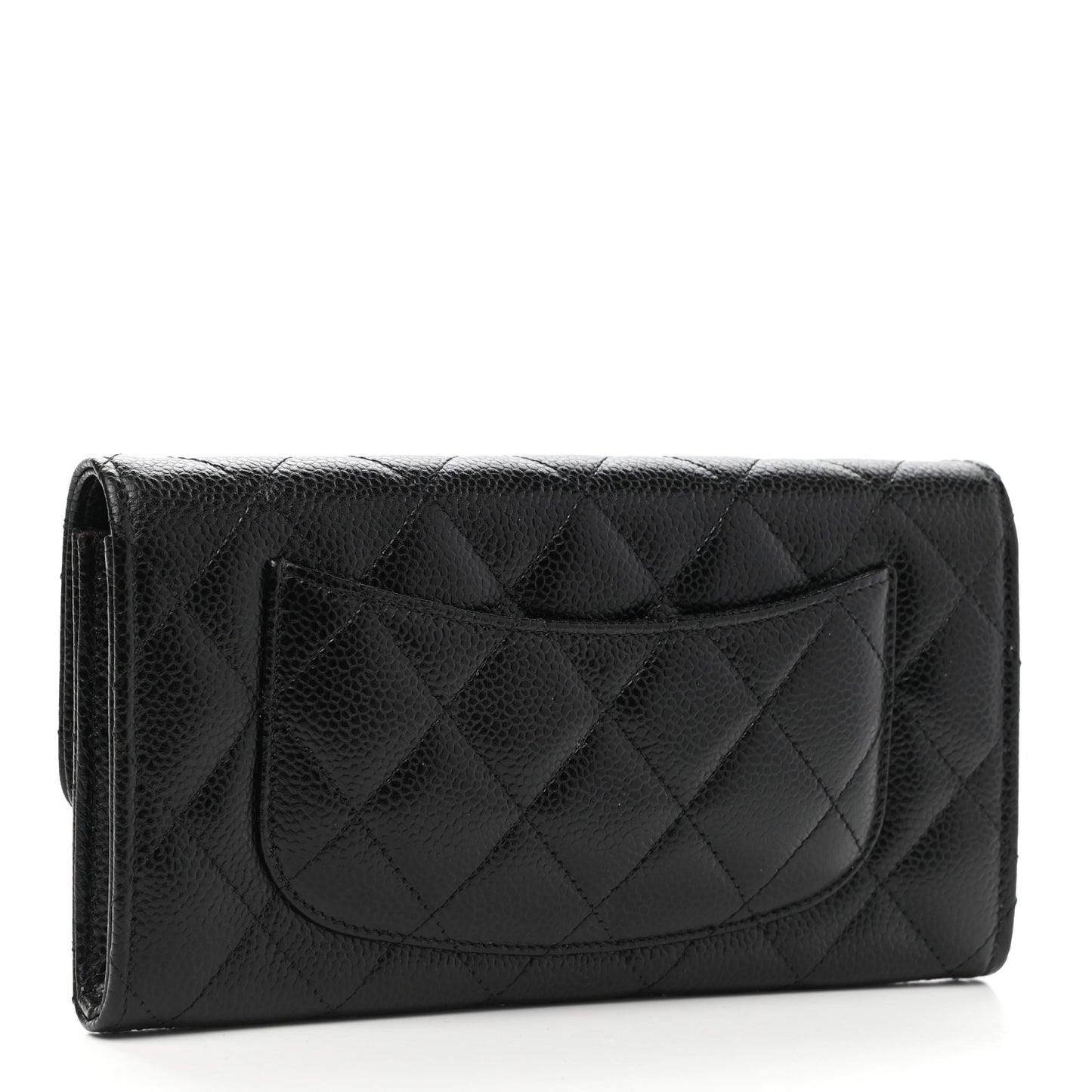 Caviar Quilted Large Gusset Flap Wallet Black