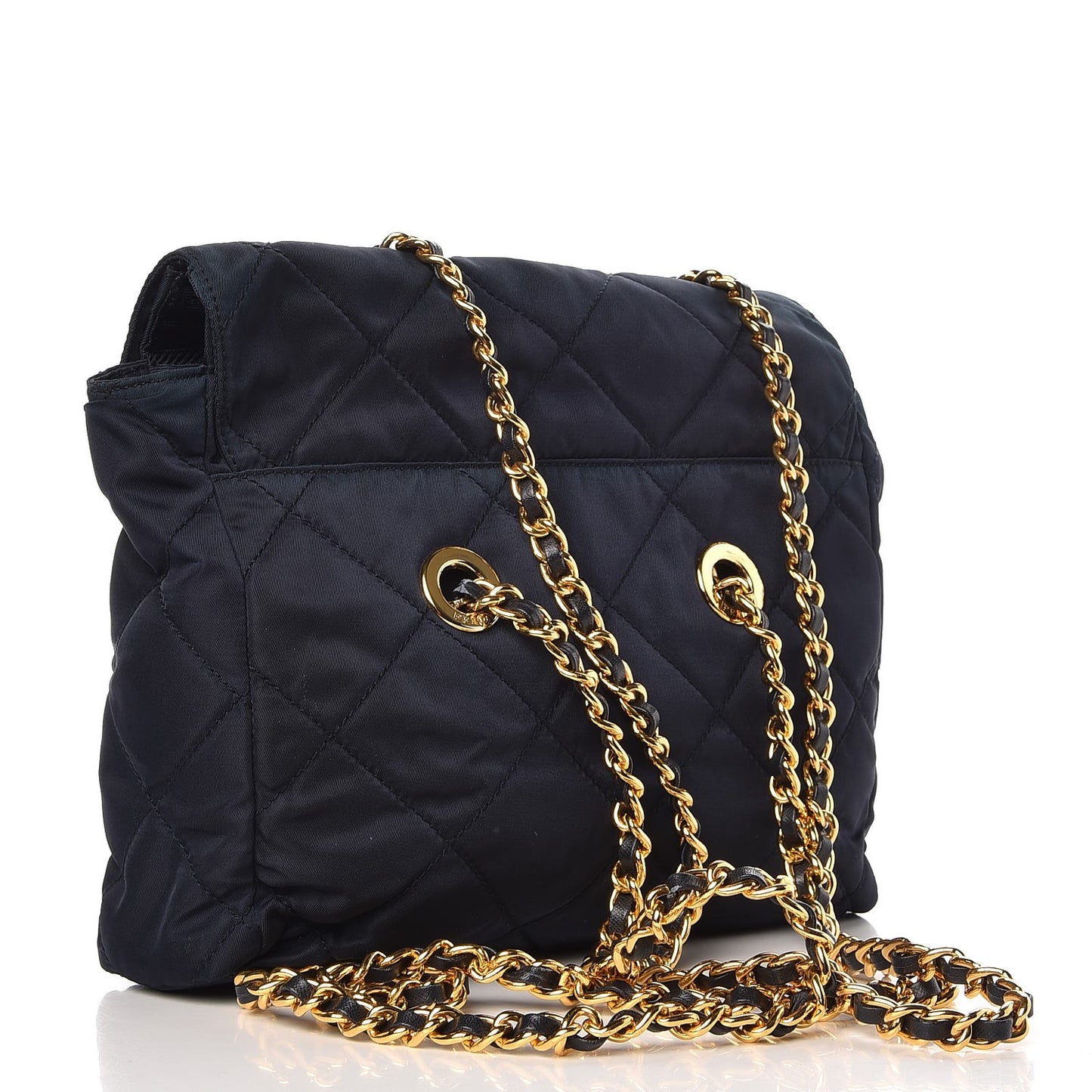Nylon Tessuto Impuntu Quilted Flap Shoulder Bag Navy