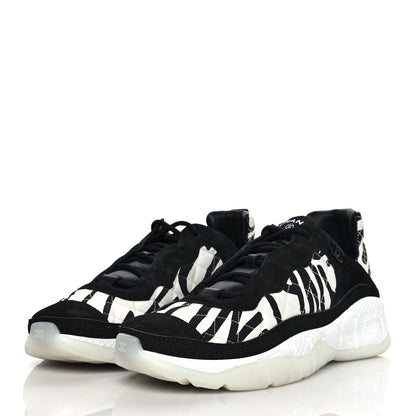 Chanel Nylon Suede Calfskin Printed Sneakers 41 White Black 3 of 8