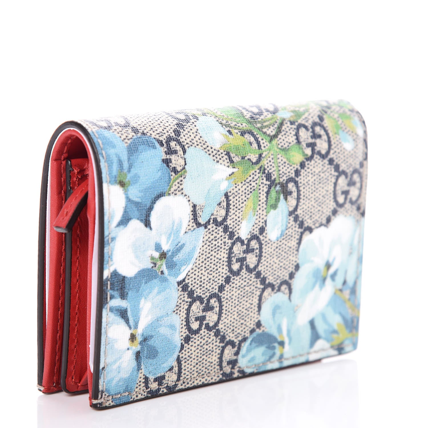 Gucci GG Supreme Monogram Blooms Card Case Wallet Beige Blue Navy Hibiscus Red 3 of 10