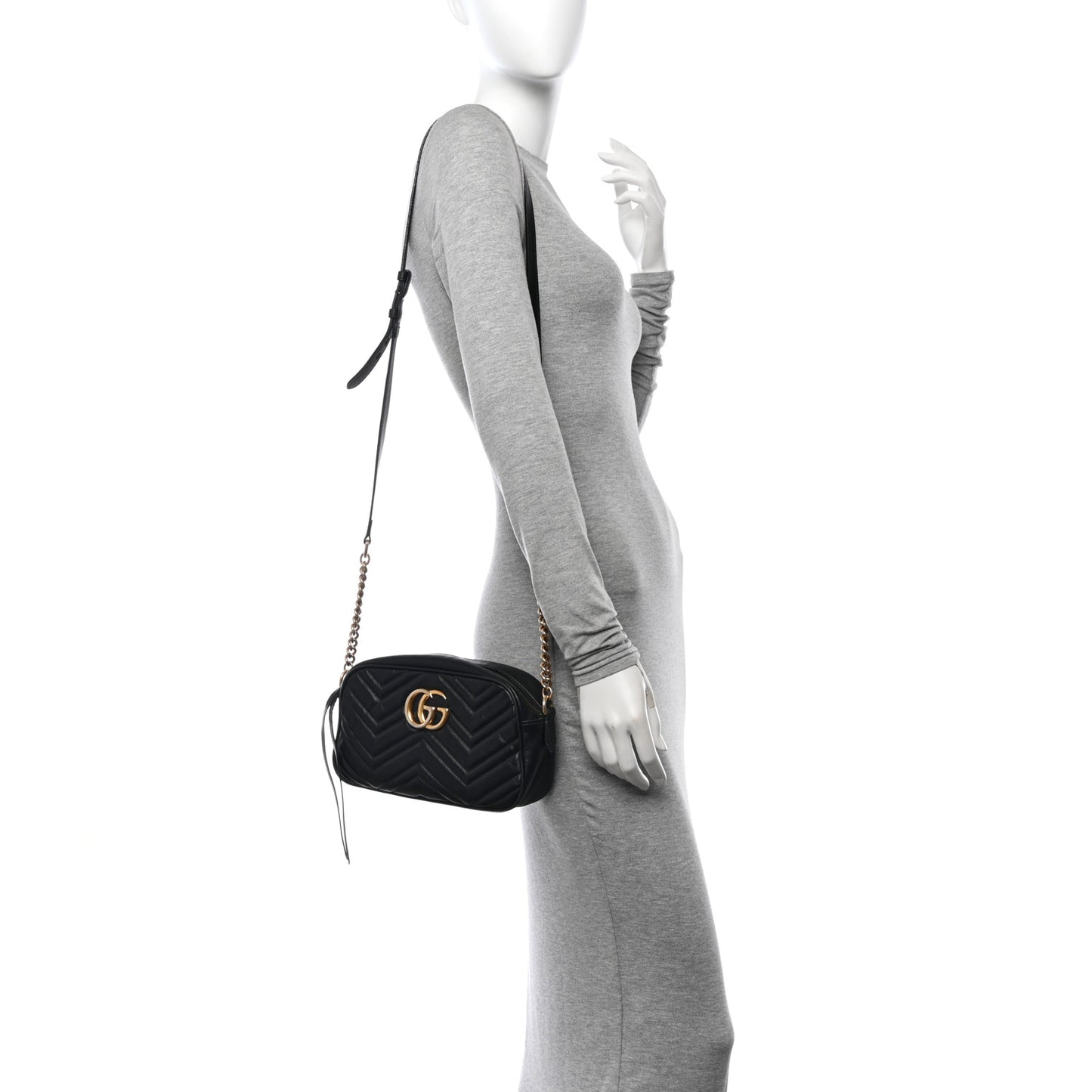 Calfskin Matelasse Small GG Marmont Chain Shoulder Bag Black