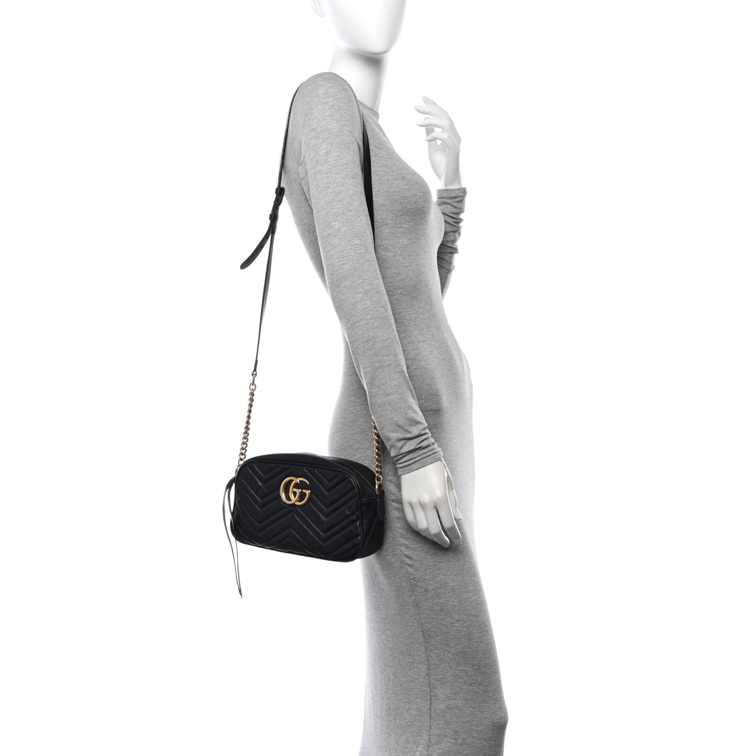 Gucci Calfskin Matelasse Small GG Marmont Chain Shoulder Bag Black 2 of 12
