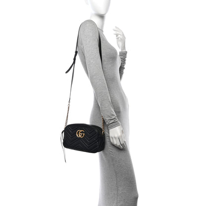 Gucci Calfskin Matelasse Small GG Marmont Chain Shoulder Bag Black 2 of 12