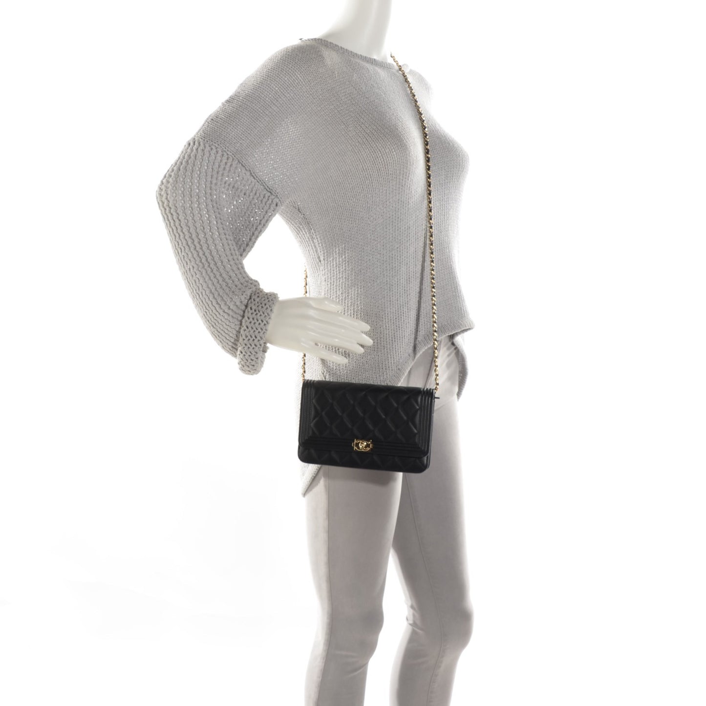 Lambskin Quilted Boy Wallet On Chain WOC Black