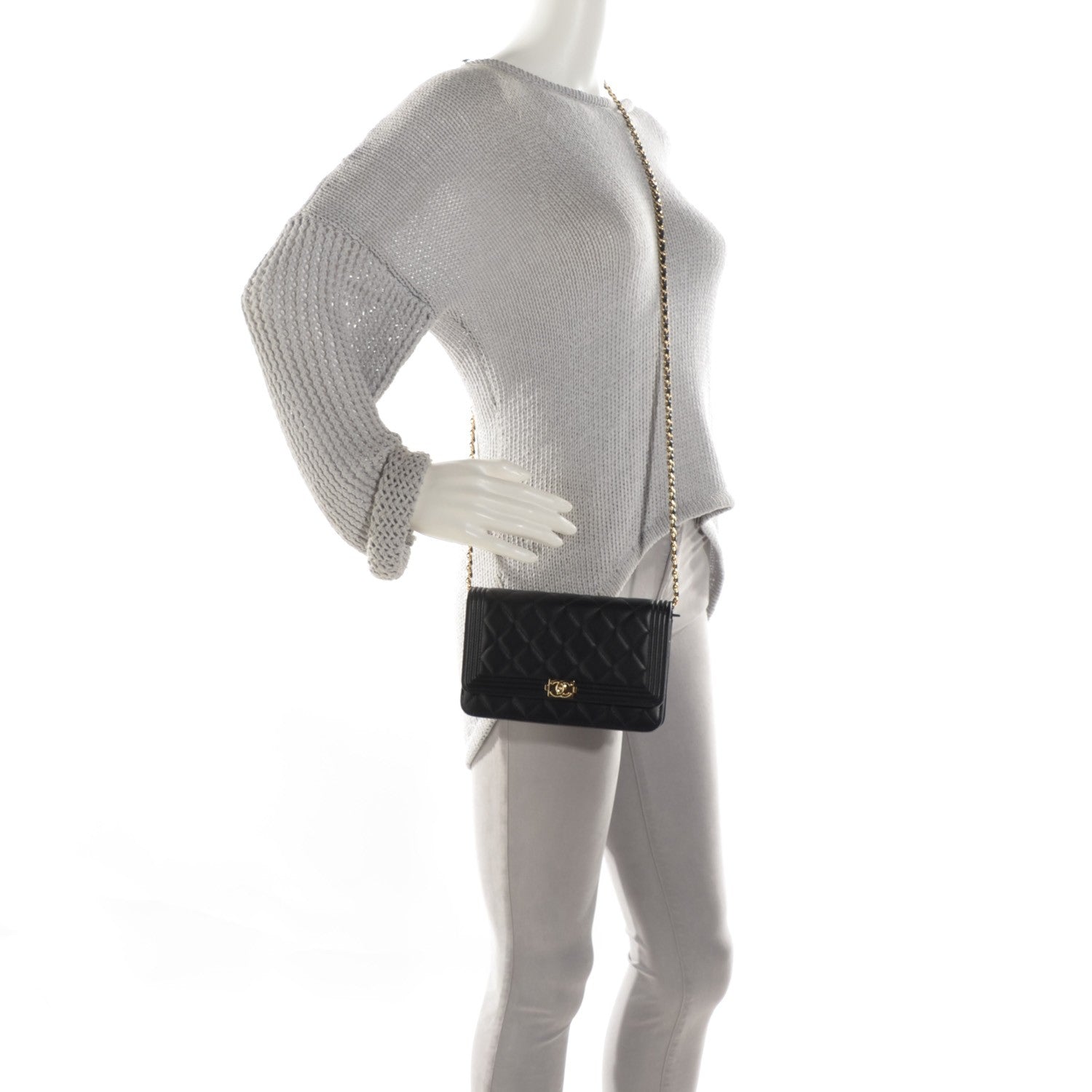 Chanel Lambskin Quilted Boy Wallet On Chain WOC Black 2 of 8