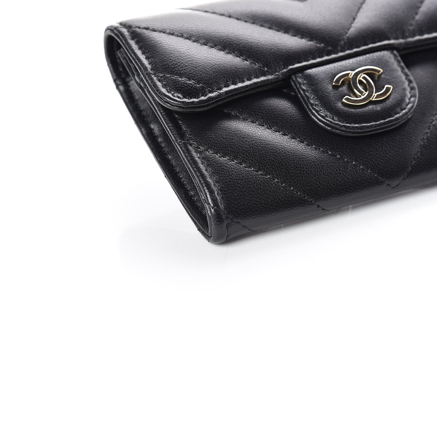 Lambskin Chevron Quilted Flap Card Holder Black