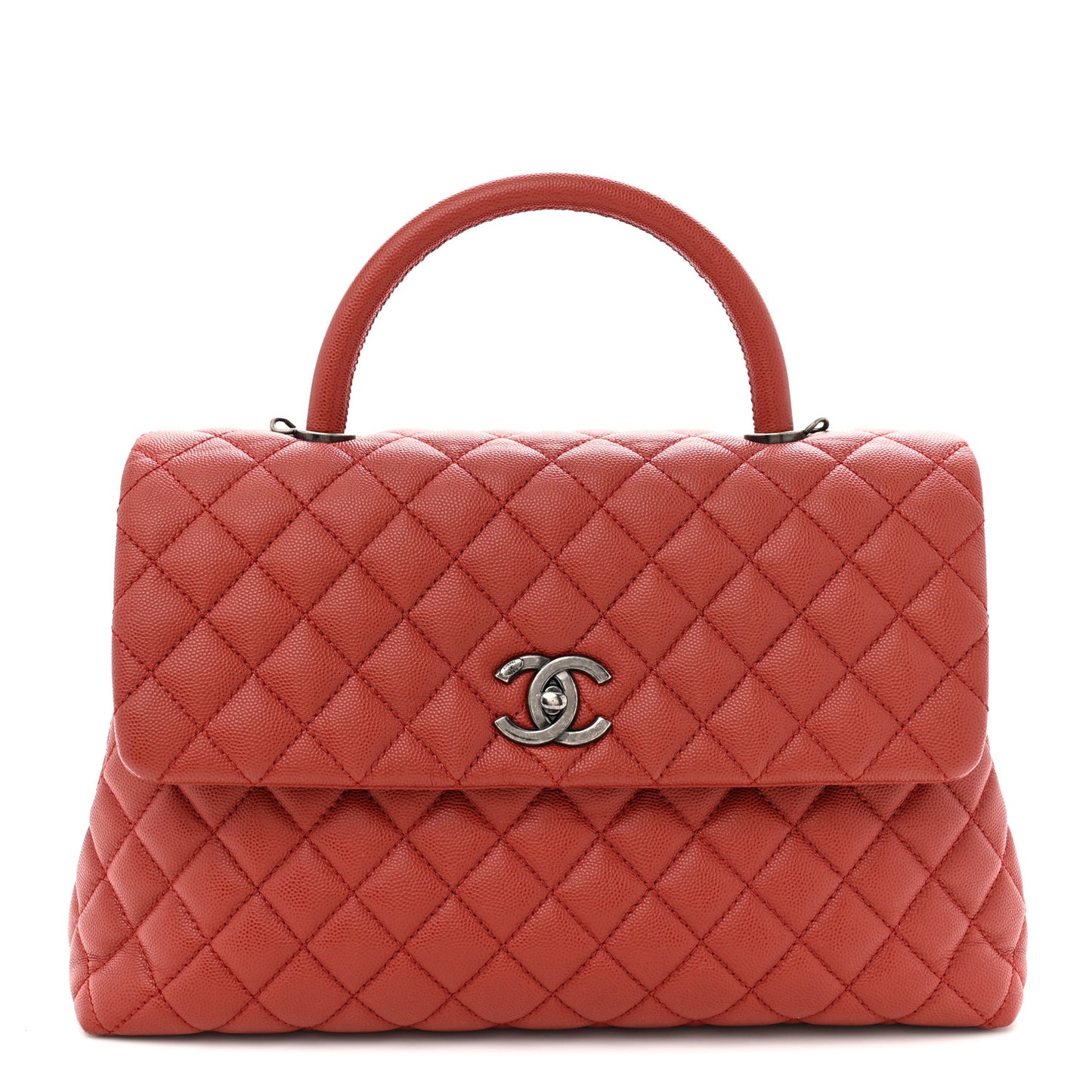 Caviar Quilted Medium Coco Handle Flap Dark Red