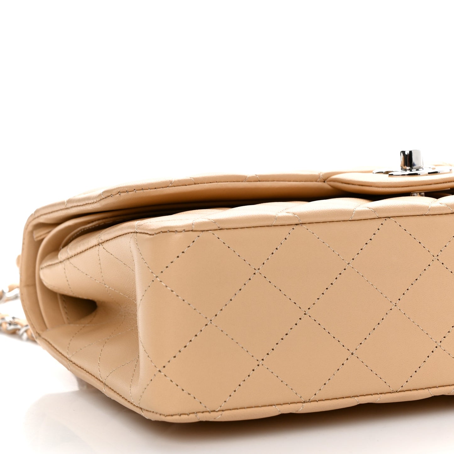 Lambskin Quilted Medium Double Flap Beige