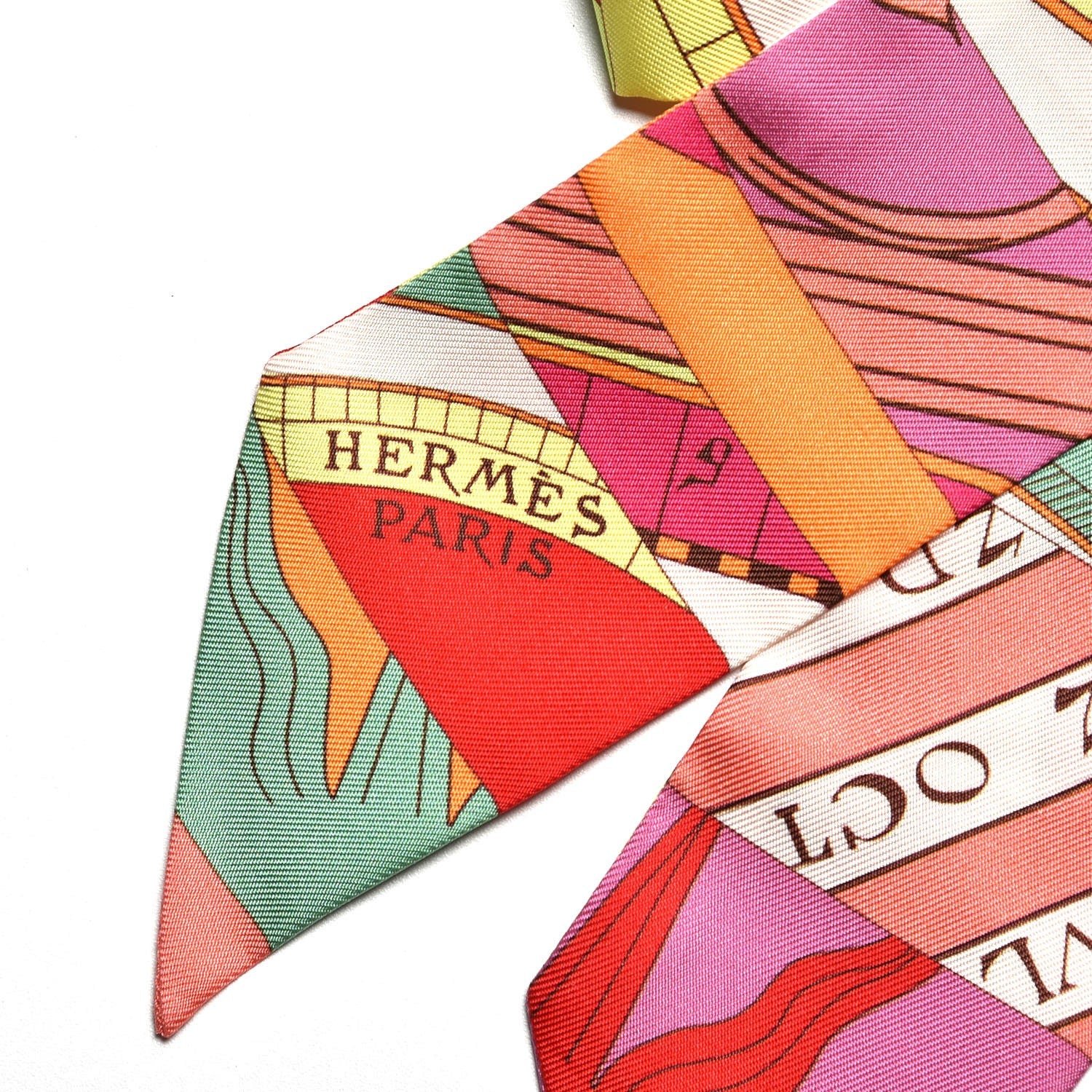Hermes Silk Astrologie Twilly Rose Corail Vert Fluo 3 of 4