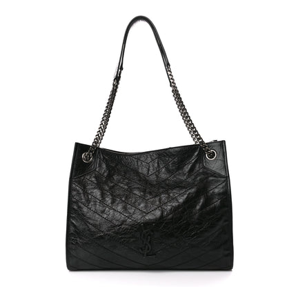 Saint Laurent Crinkled Calfskin Matelasse Monogram Medium Niki Shopper Tote Black 1 of 11