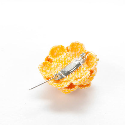 Chanel Tweed Camellia CC Brooch Lapel Pin Yellow 3 of 5
