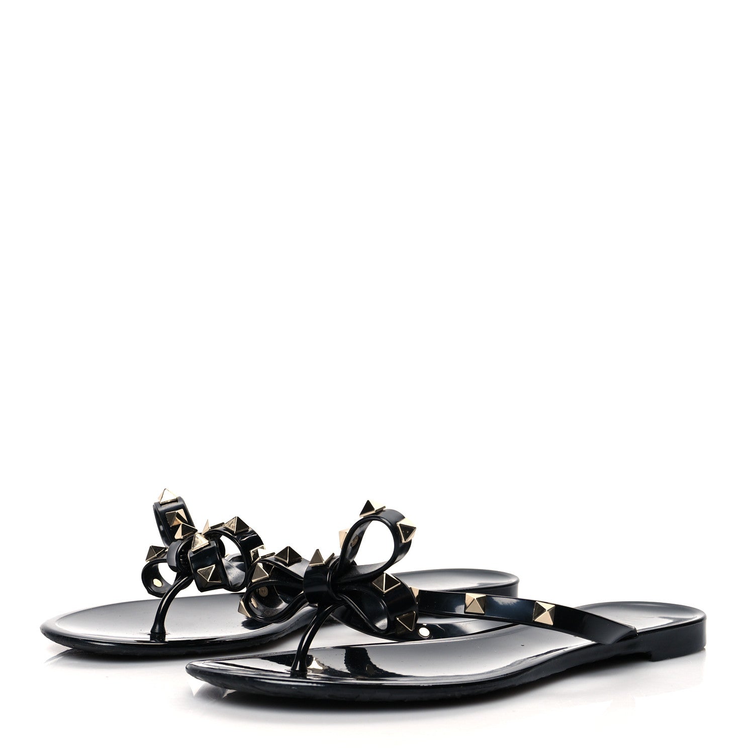 Valentino Garavani PVC Jelly Rockstud Bow Thong Sandals 38 Black 3 of 7